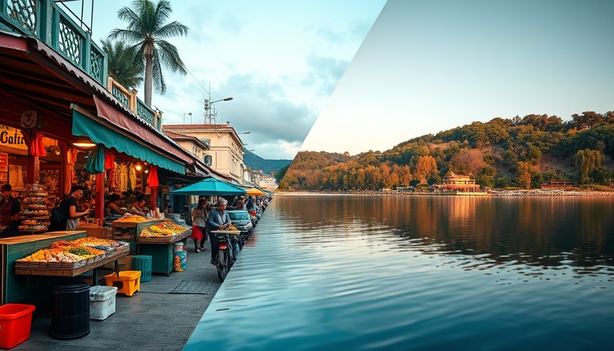 Vibrant market vs serene lake scene in Caldas da Rainha, highlighting cost of living.