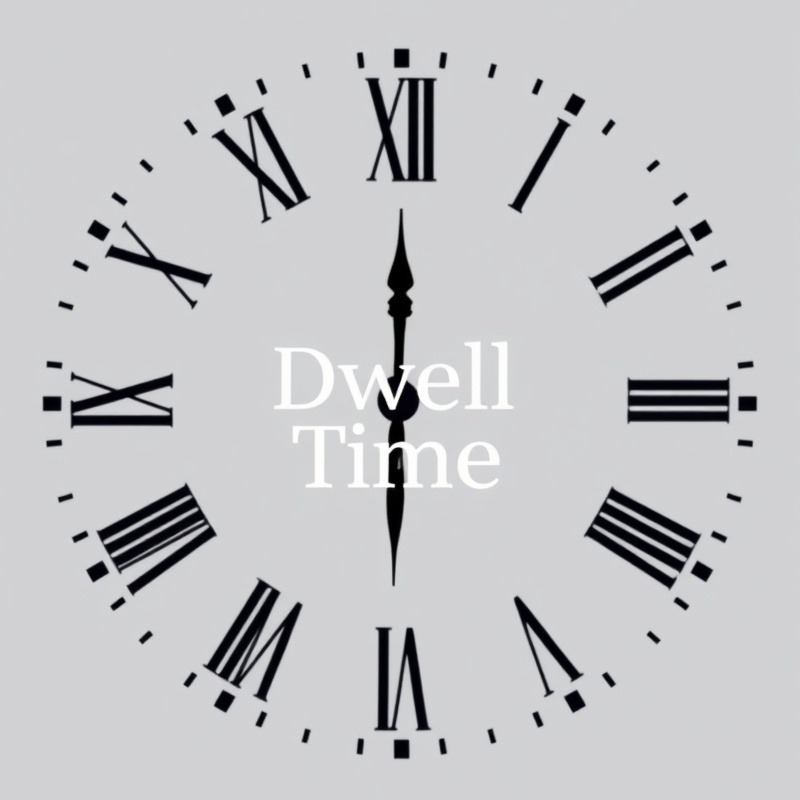 "A large, minimalist clock face with elegant hands. In the center of the clock, the words 'Dwell Time' are prominently displayed in clear, bold English typography. The clock and text should be in contrasting colors for easy readability, set against a plain background."