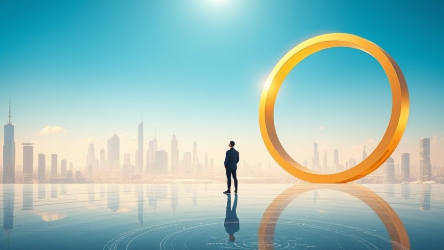 A confident figure on a crystalline platform gazes at a digital city, symbolizing AEO vs SEO and the future of AI search optimization.