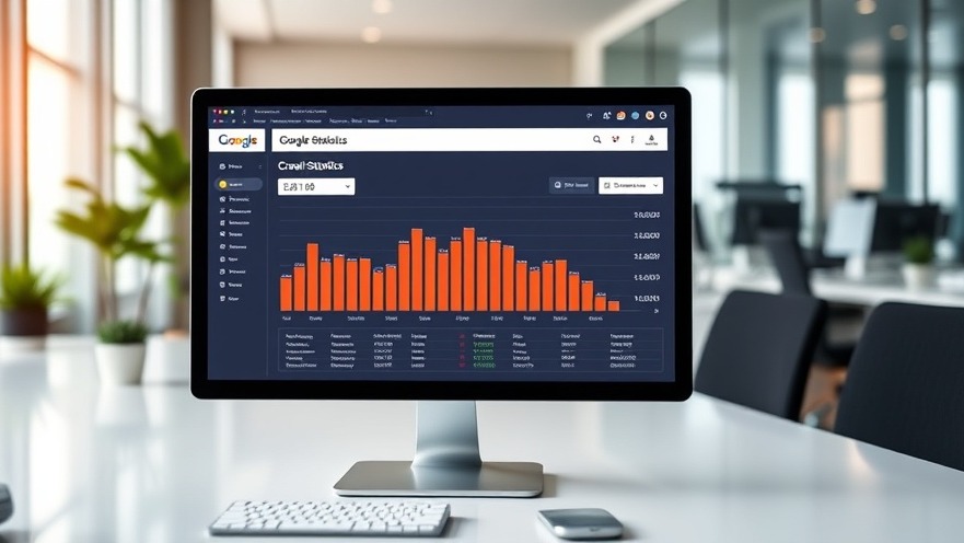 Professional website dashboard with declining Google crawl stats in a modern office