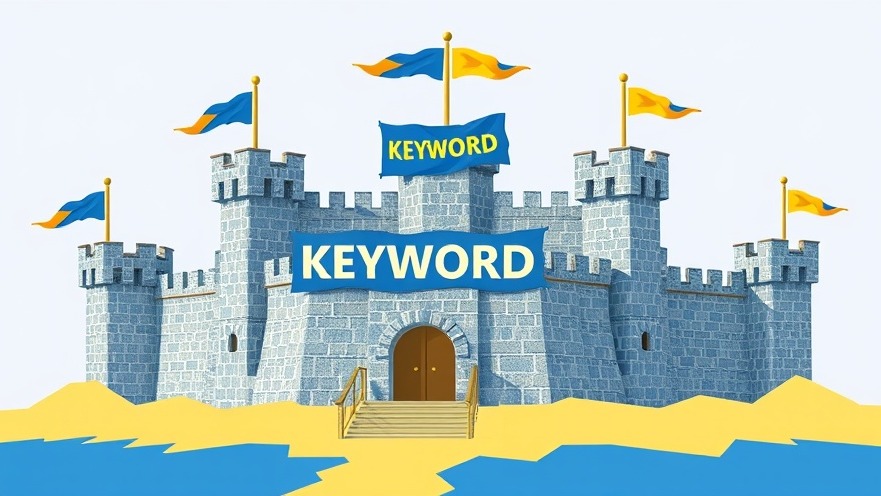 Digital art of a fortified website with keyword flags and strong defenses.