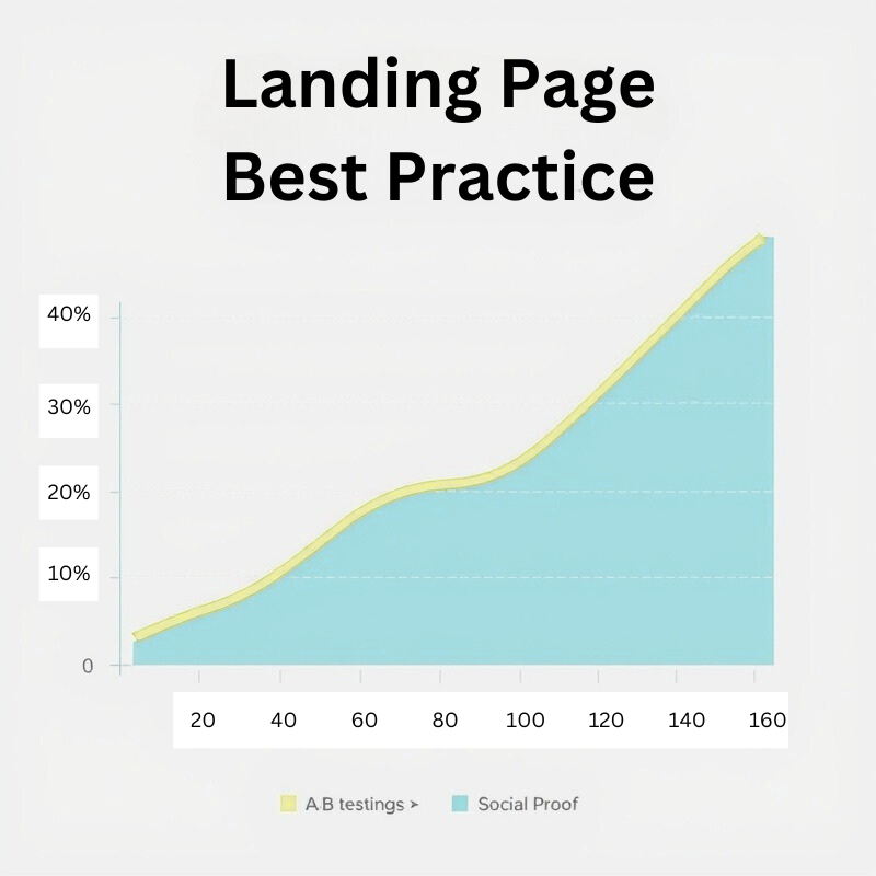 A graph showing a significant increase in conversion rates (e.g., from 2% to 10%) after implementing landing page best practices like A/B testing and social proof
