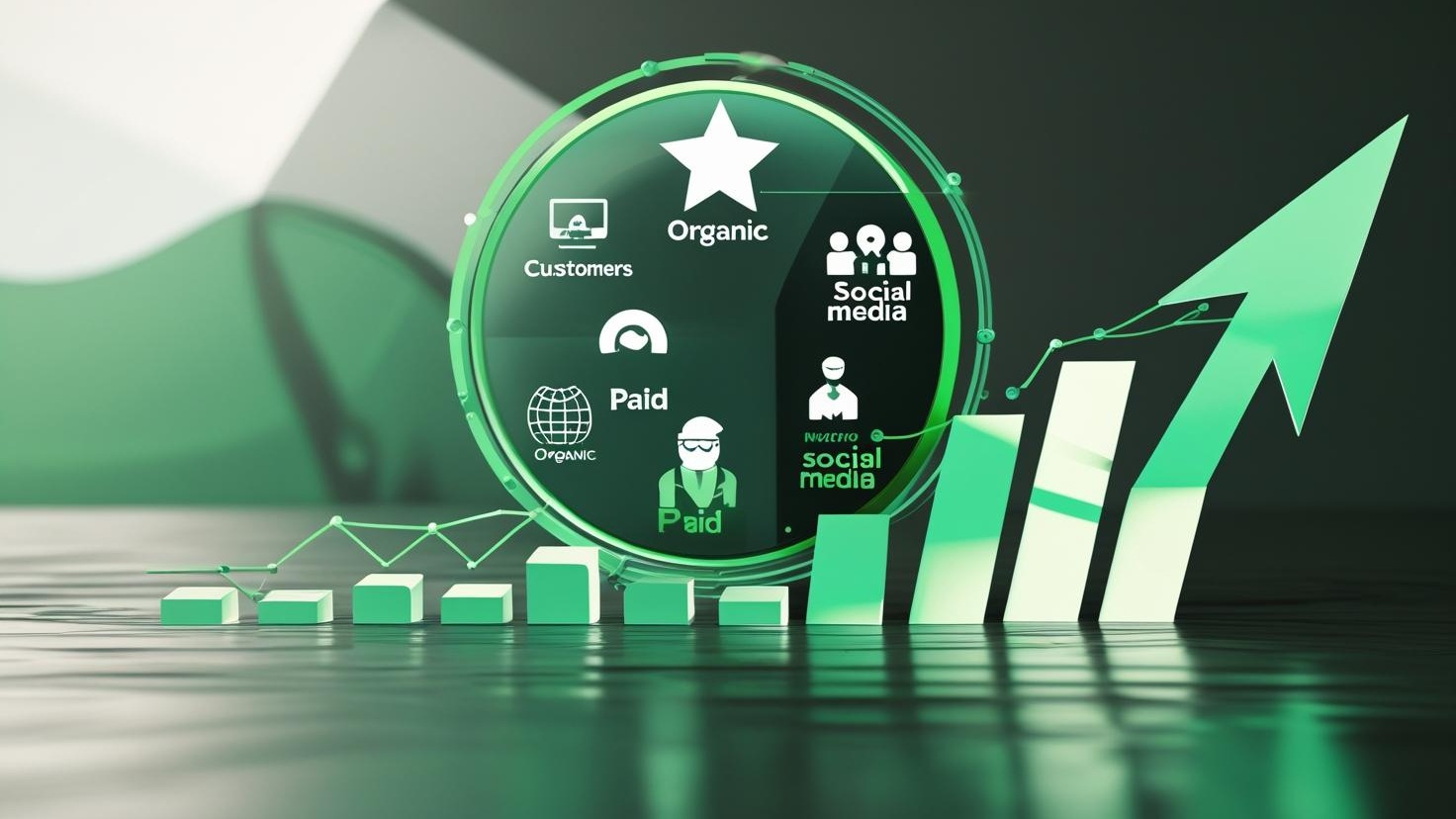 Infographic showing web traffic types with growth arrows; ideal for boosting organic search traffic.