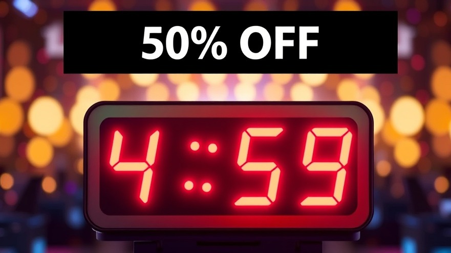 Countdown clock with 50% OFF for Black Friday flash sales and urgency in sales.