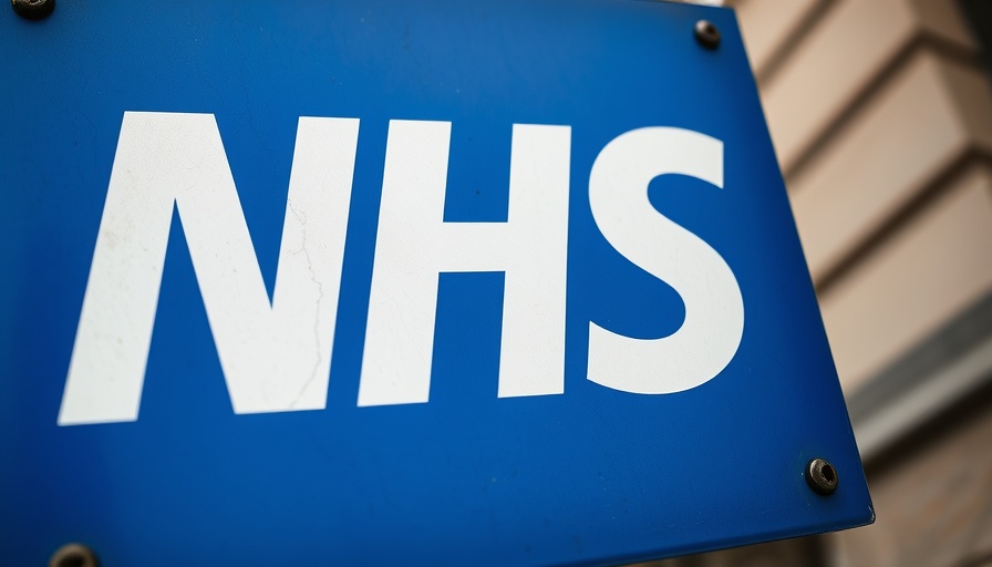 Close-up of a blue NHS sign with bold white letters.
