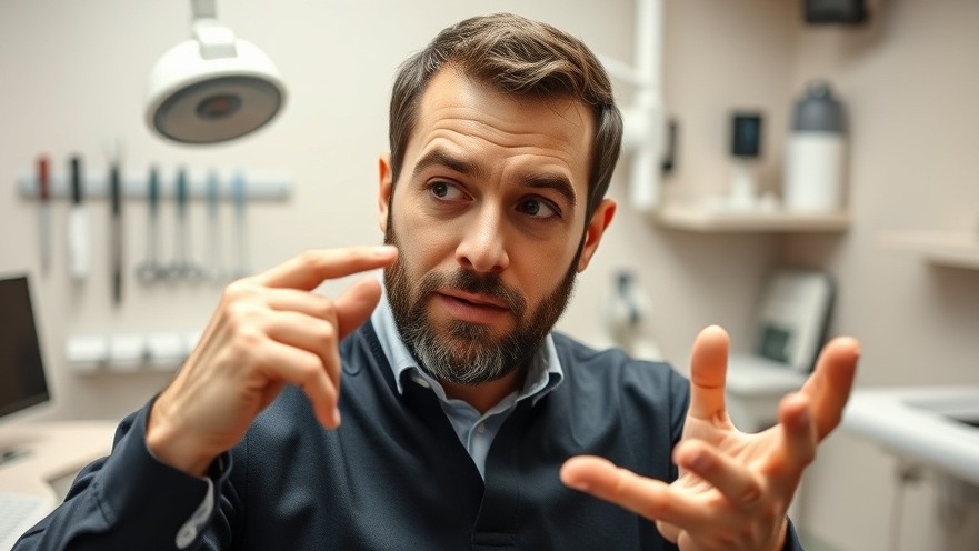 Focused male dentist discussing zygomatic implants in a detailed dental office.