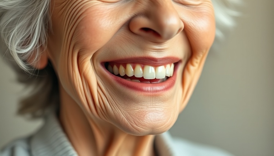 Healthy smile of an older woman reflecting good flossing and heart health.