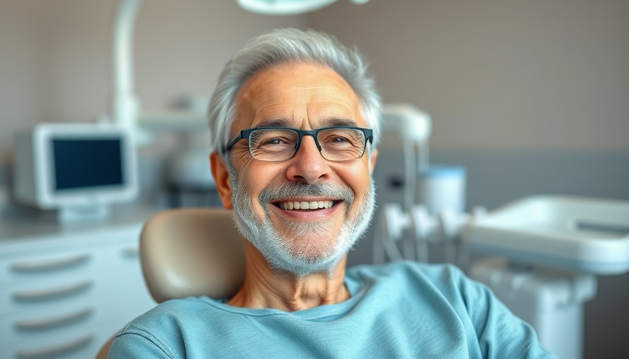 Older man smiling in dental office, questions about dental implants