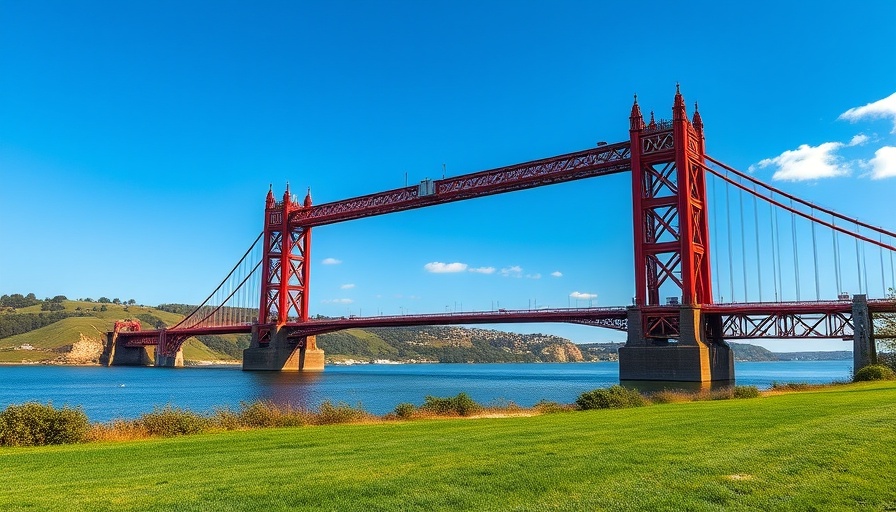 Impressive Forth Bridge stands over calm waters.