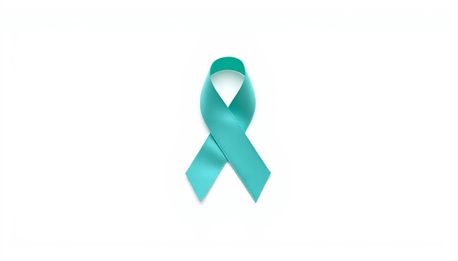 Teal ribbon for Mouth Cancer Awareness on white background.