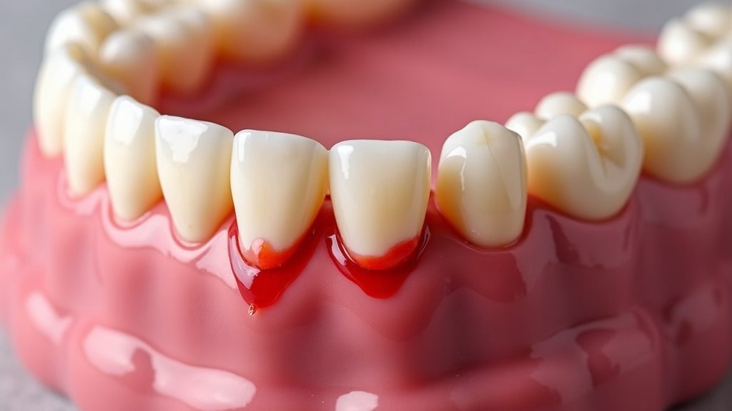 Close-up of gum disease symptoms being examined.