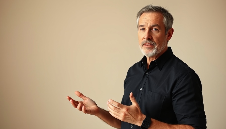 Middle-aged male demonstrating making fake teeth look natural