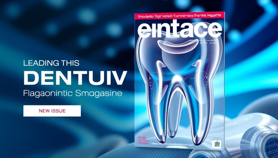 Futuristic dental magazine cover with tooth illustration.
