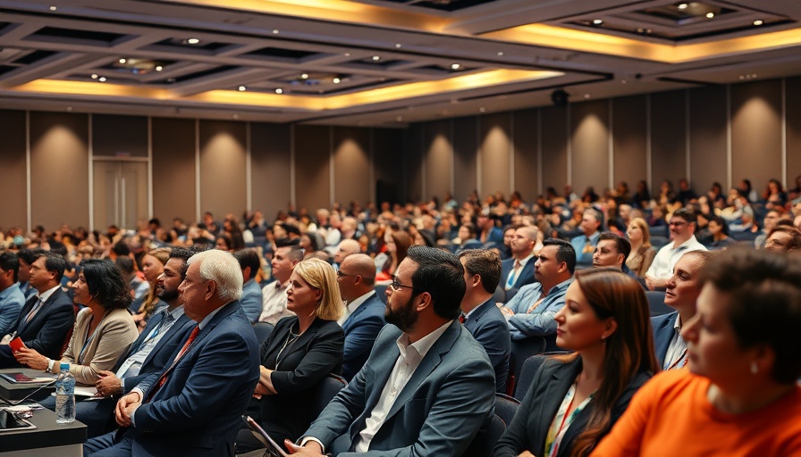 Professional dental conference scene with audience.