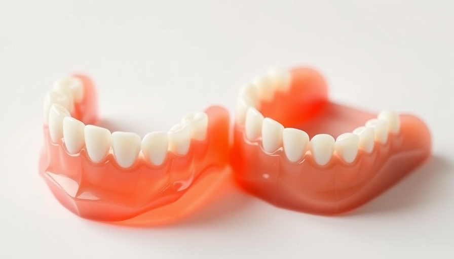 Close-up of 3D printed dentures on white surface, revolutionizing dental products.