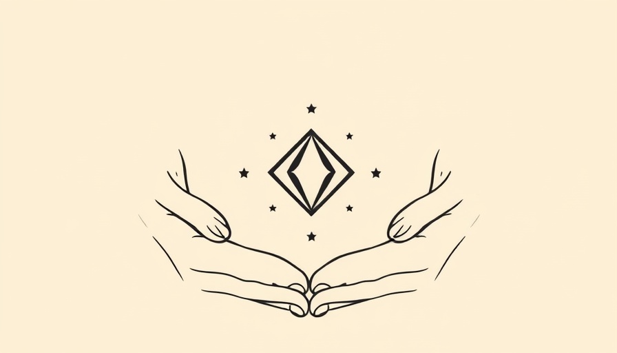 Illustration of hands forming a heart around a diamond, symbolizing care and resilience.