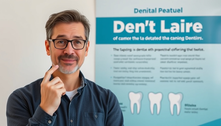 Educational poster on dental implants candidate criteria with confident man.
