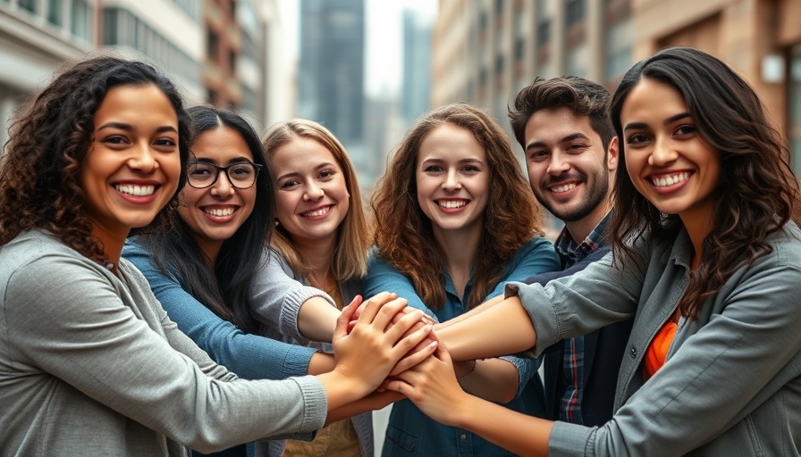 Diverse group celebrating unity in dentistry with vibrant teamwork.