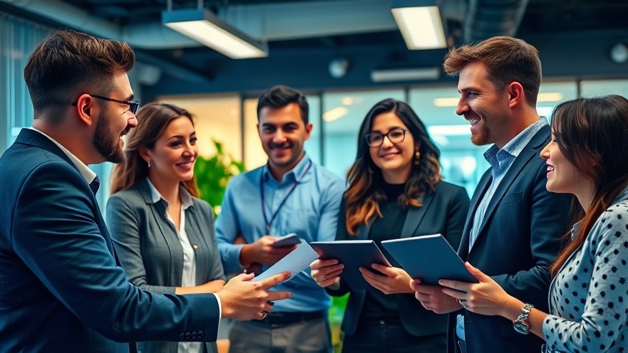 Diverse professionals collaborating in a modern office, showcasing AI-powered franchises
