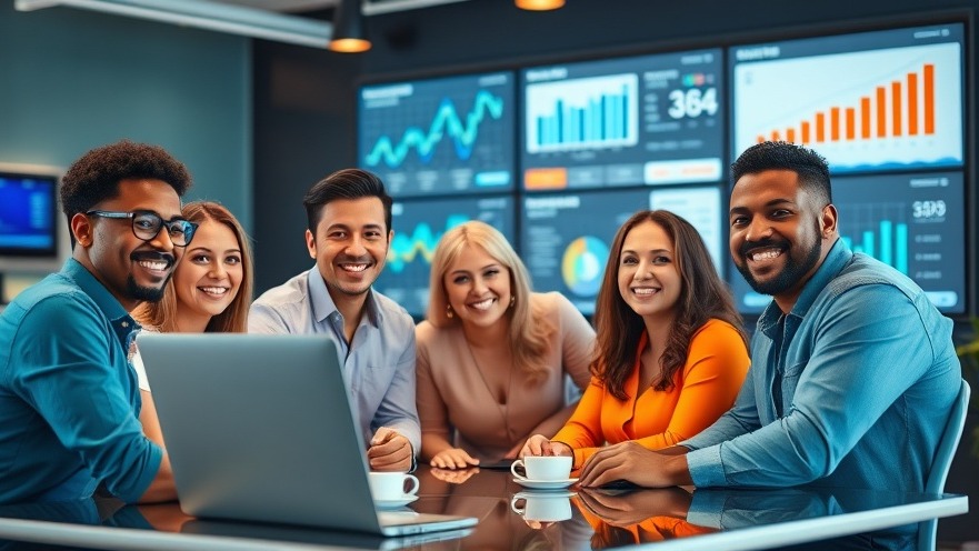 Franchise operators collaborate on AI-driven business strategies amidst innovative digital screens.