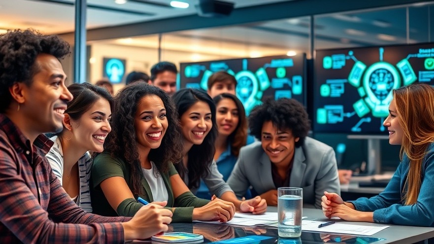 Diverse professionals brainstorming on franchise technology with AI-powered operations.