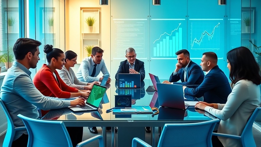 Diverse business leaders sharing franchise leadership insights at a tech-forward conference table.