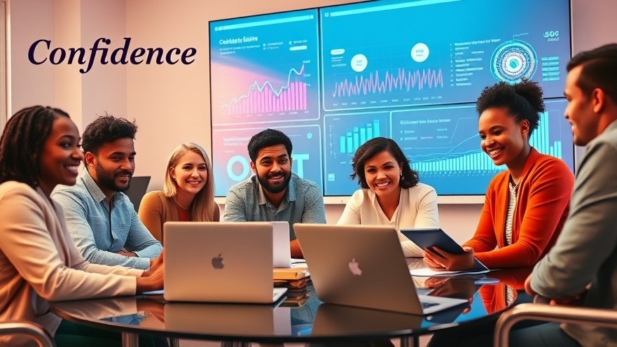 Diverse professionals brainstorming with tech, showcasing AI-powered operations and digital transformation.