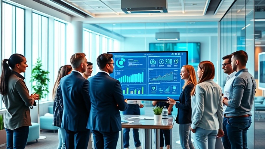 Diverse professionals in a modern office leveraging AI-powered customer service analytics.