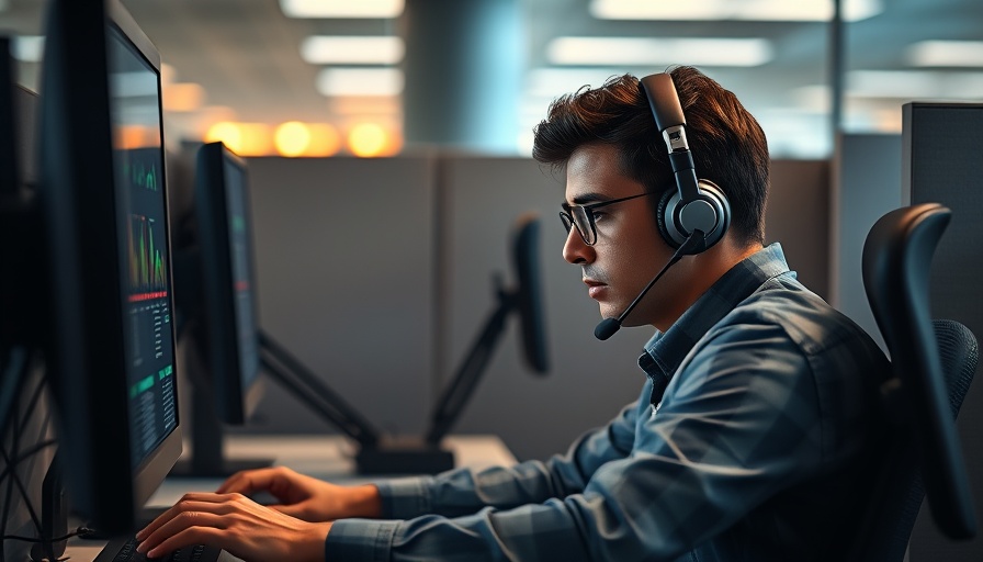 Person in office cubicle working on computers, AI in franchising.