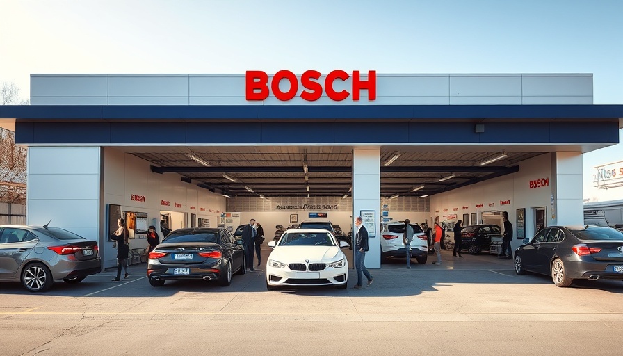 Innovative franchises: Modern Bosch auto service center with customers.