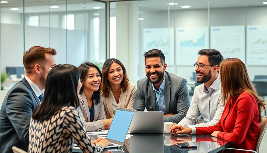 Diverse team discussing AI in franchising in a modern office.