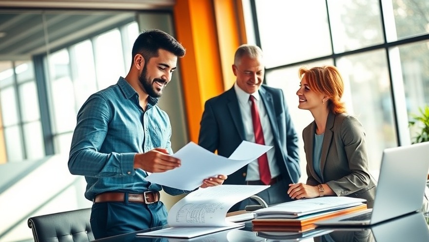 Entrepreneur explores franchise growth strategies with advisor in modern office.