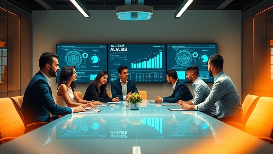 Dynamic business professionals collaborating on franchise technology with AI analytics.