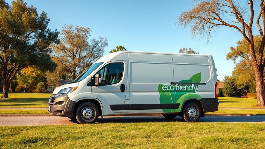 Photorealistic eco-friendly franchise van for innovative franchises in a suburban setting.