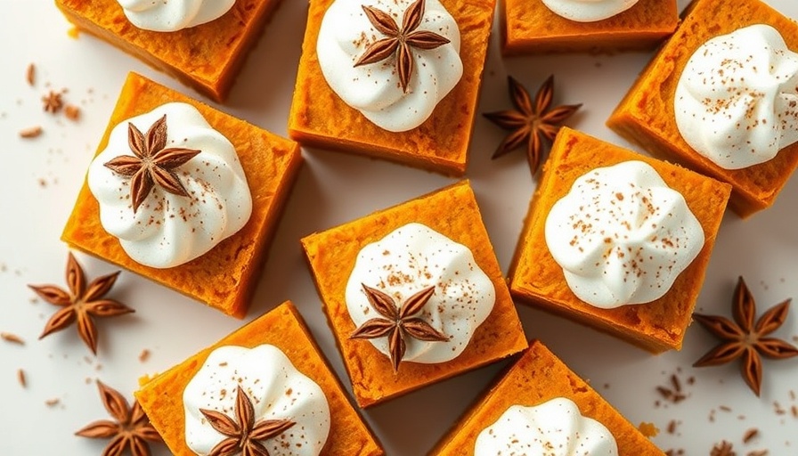 Pumpkin dessert squares with whipped cream and cinnamon.