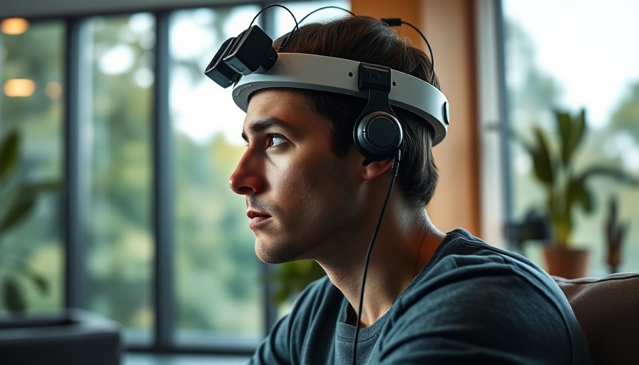 Focused individual wearing EEG cap, observing nature, predicting SSRI-related sexual dysfunction potential.