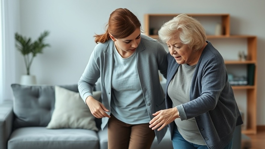 Concerned young woman aids older woman after a fall, highlighting SGLT2 inhibitors fall risk.