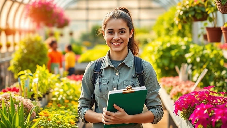 Young student in a greenhouse exploring horticulture programs for sustainability education.