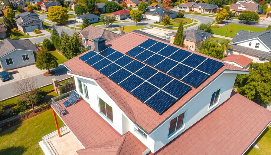 Solar panels on modern rooftop, energy savings.