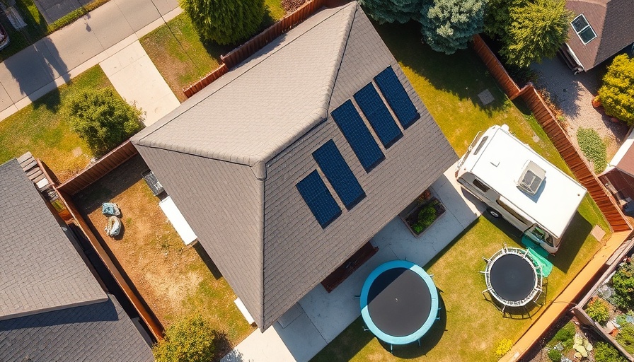 Aerial view of solar panels on rooftop for lower utility bills after going solar.