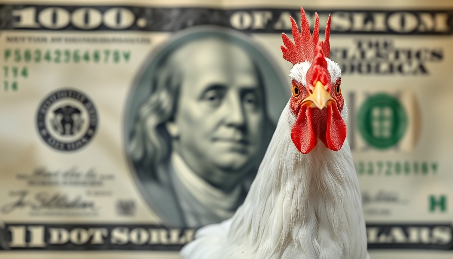 White chicken in front of a dollar bill symbolizing financial resilience.