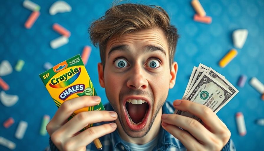 Surprised man with Crayola chalk and money illustrating how to make money on YouTube.