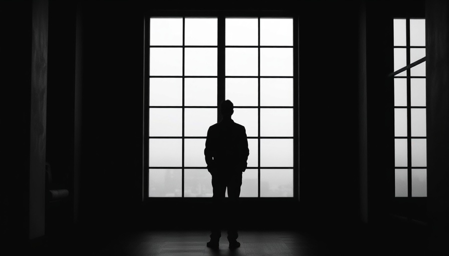 Silhouetted person gazing out window contemplating wealth and misery.
