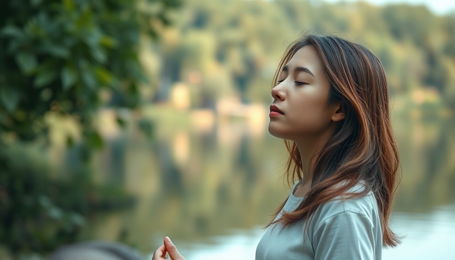 Meditation to curb spending habits - serene lakeside meditation scene.