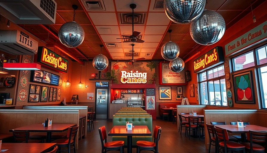 Interior of new Raising Cane's location in Henry County with vibrant decor.