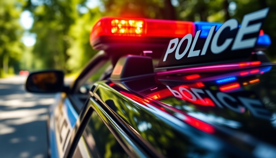 Emergency lights flashing on police car, Gas leak containment Highway 20.