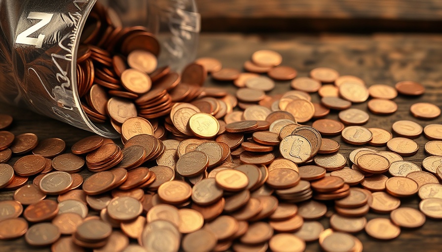 Coins from tipped container representing Henry County sales tax revenue 2024.