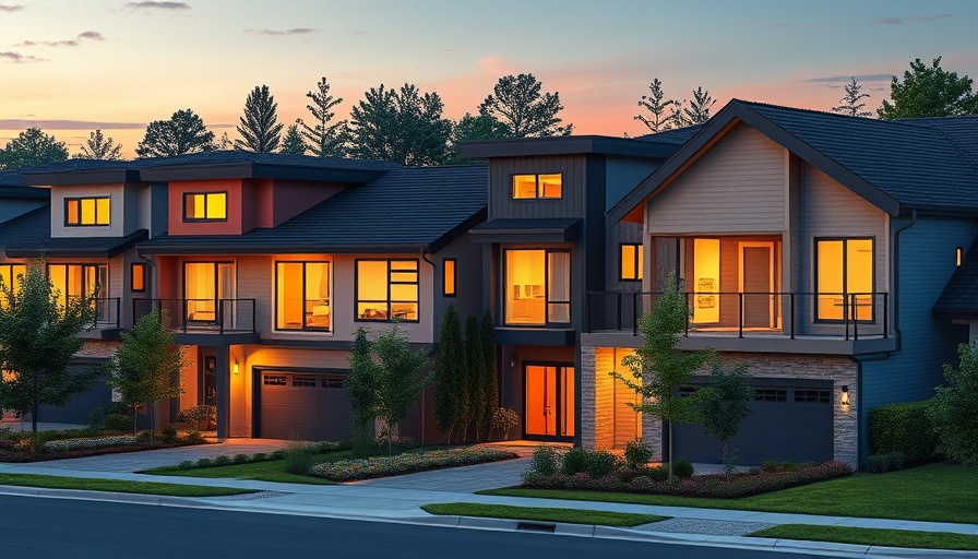 Campground Road Retail and Subdivision showcasing modern homes at dusk.
