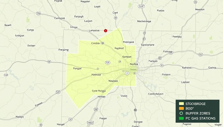 Map of Stockbridge showing gas station buffer requirements.