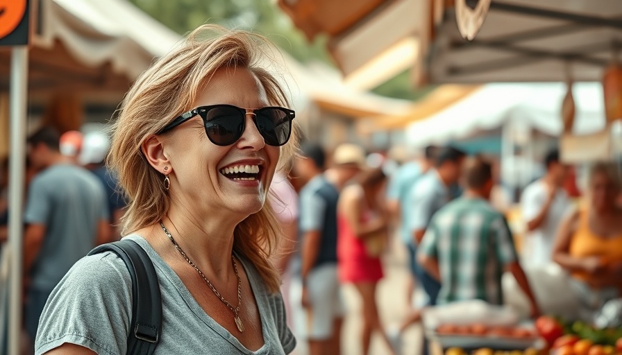 Lively market scene with a smiling woman at Black Rose Cafe Locust Grove.